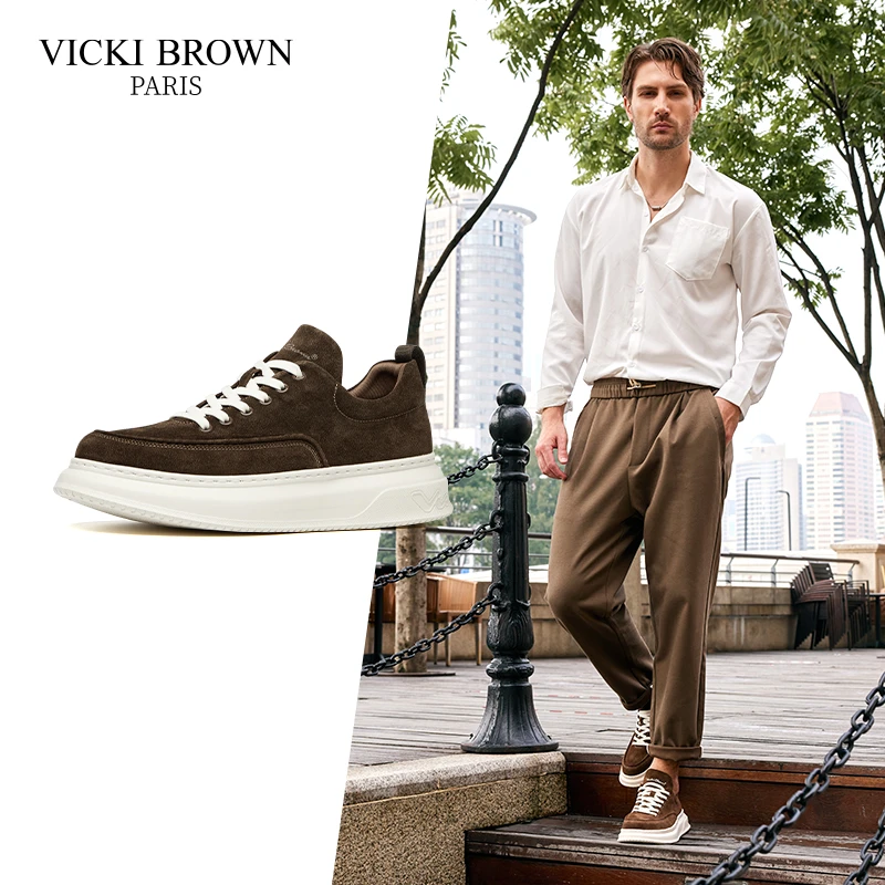 VICKI BROWN男士百搭时尚绒皮面板鞋低帮秋季上档次休闲男鞋潮鞋