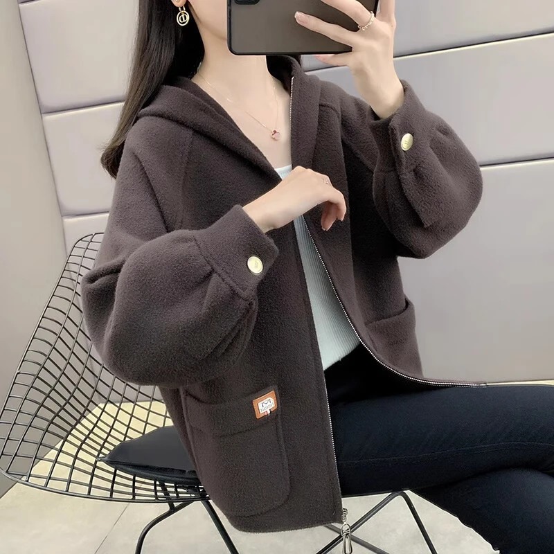 春装2025年新款连帽毛呢外套女春秋宽松女士短款爆款加厚洋气上衣