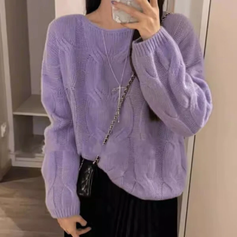 韩版2025气质圆领针织毛衣女春秋新款慵懒宽松休闲百搭长袖上衣