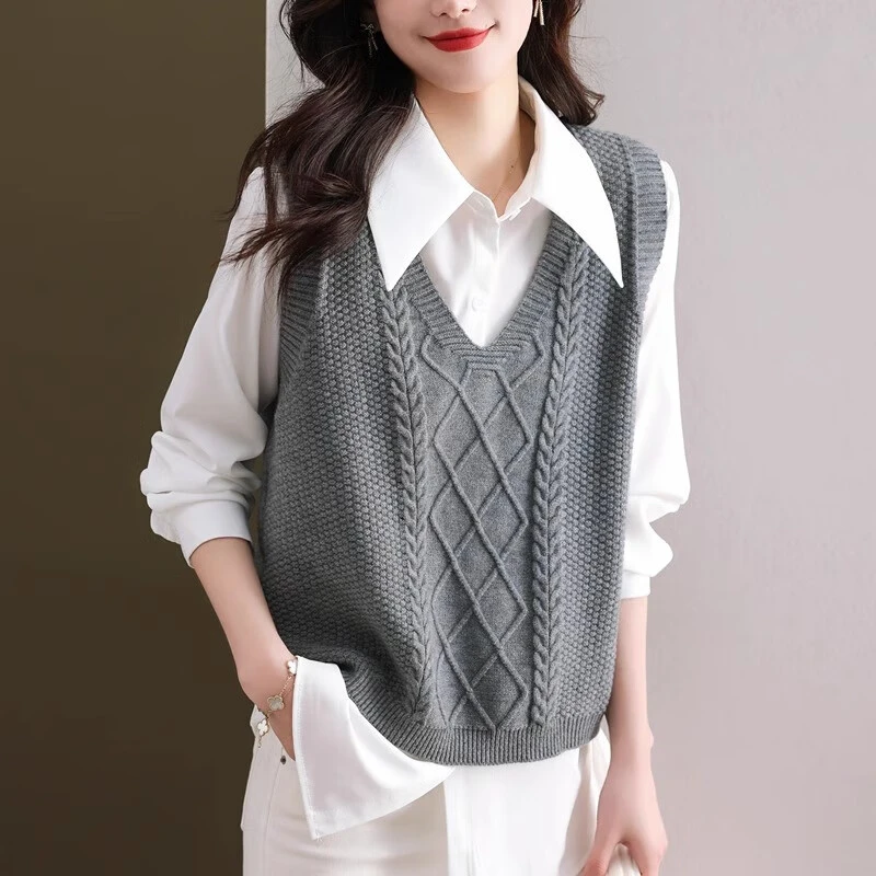 v领针织马甲背心女款小个子春秋衬衫搭配灰色毛衣套头叠穿小坎肩