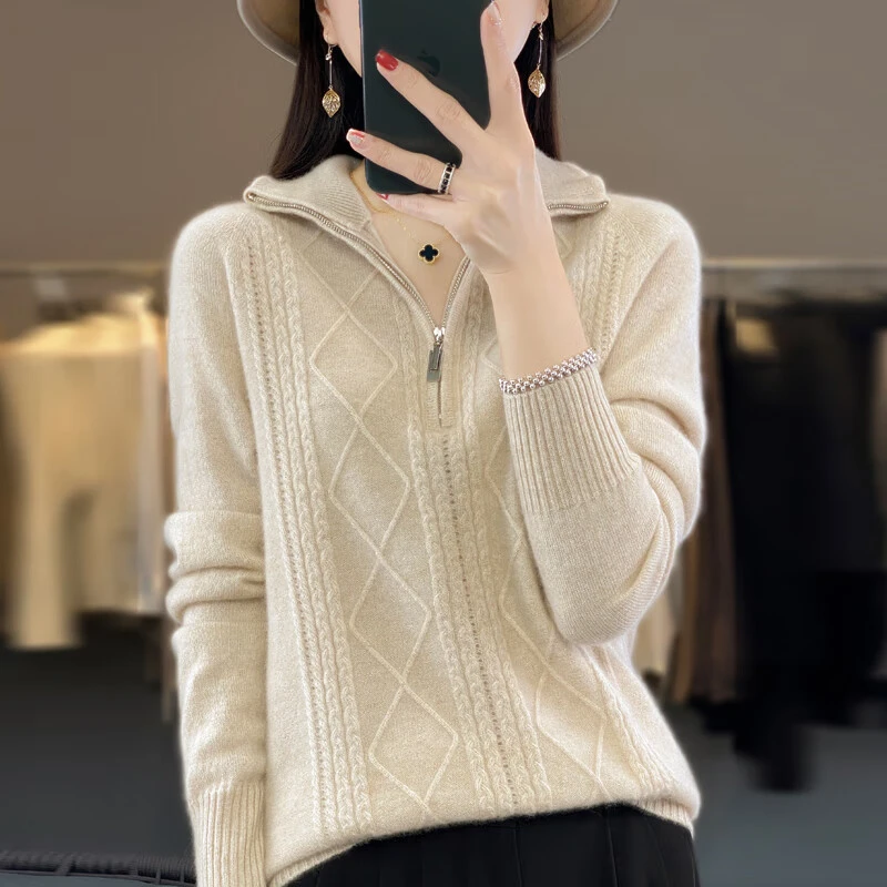 高领拉链毛衣女春秋2025新款上衣大码洋气高级感超好看针织打底衫