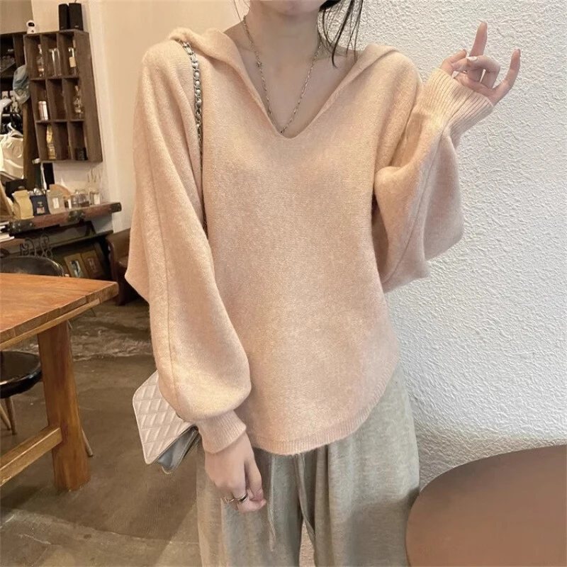 粉色慵懒风毛衣女春秋季新款百搭宽松外穿软糯针织衫上衣