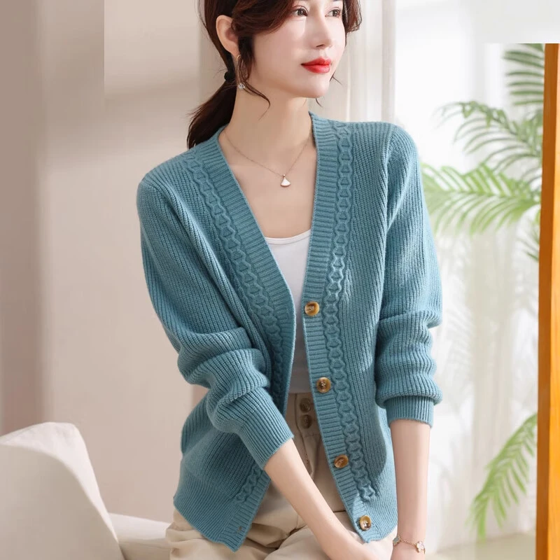 毛衣开衫外套女2025新款春秋宽松外搭纯色洋气针织上衣