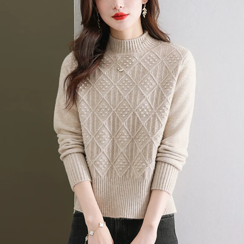 春秋季新款百搭大码半高领洋气毛衣女宽松针织打底衫