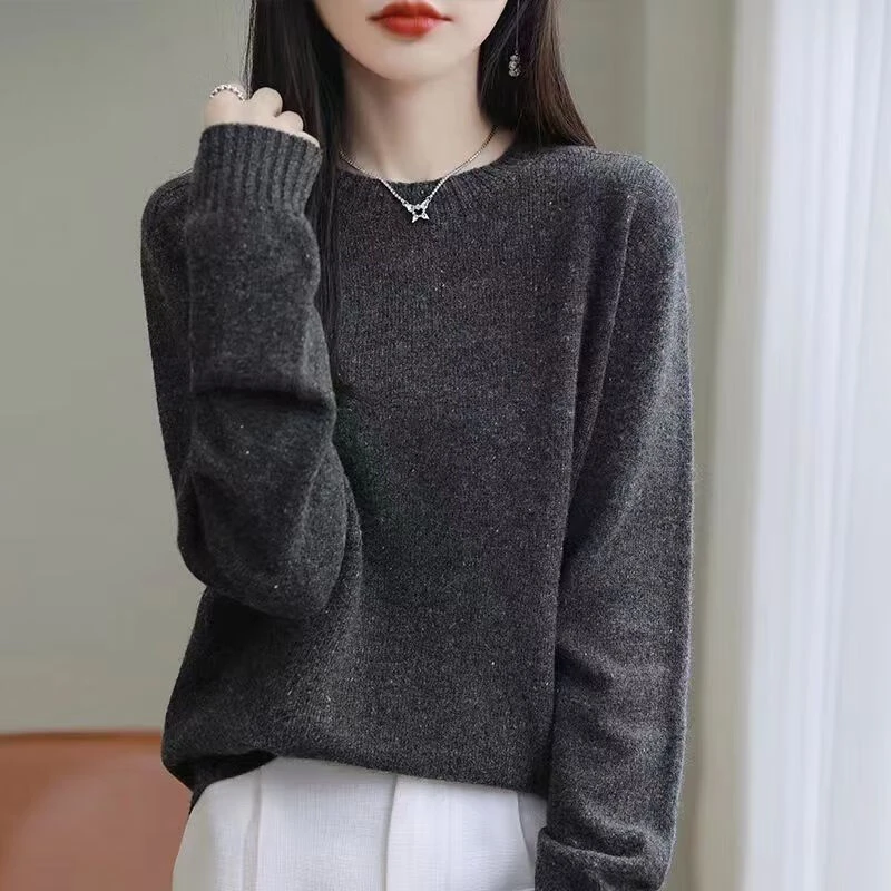 2025春秋秋冬针织衫女圆领宽松百搭套头毛衣点子纱厚针织打底衫