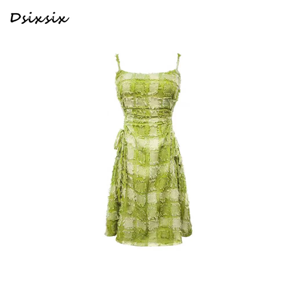 Cherry She现货【天青照影】新款显瘦收腰设计感连衣裙-B7629Q