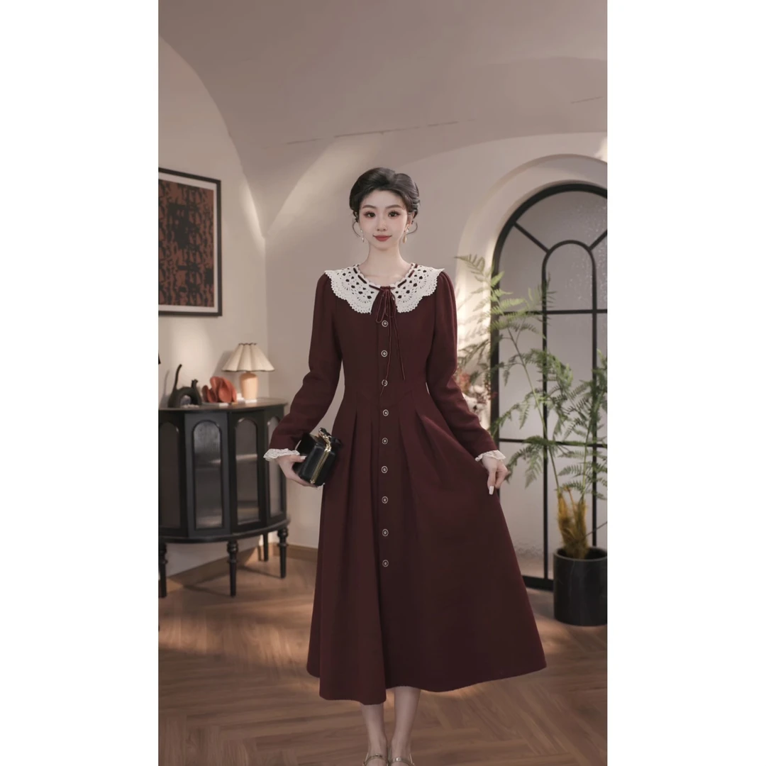 【薇宝儿-婷婷】-秋冬新款高腰设计感呢料编织显瘦连衣裙-B9150K