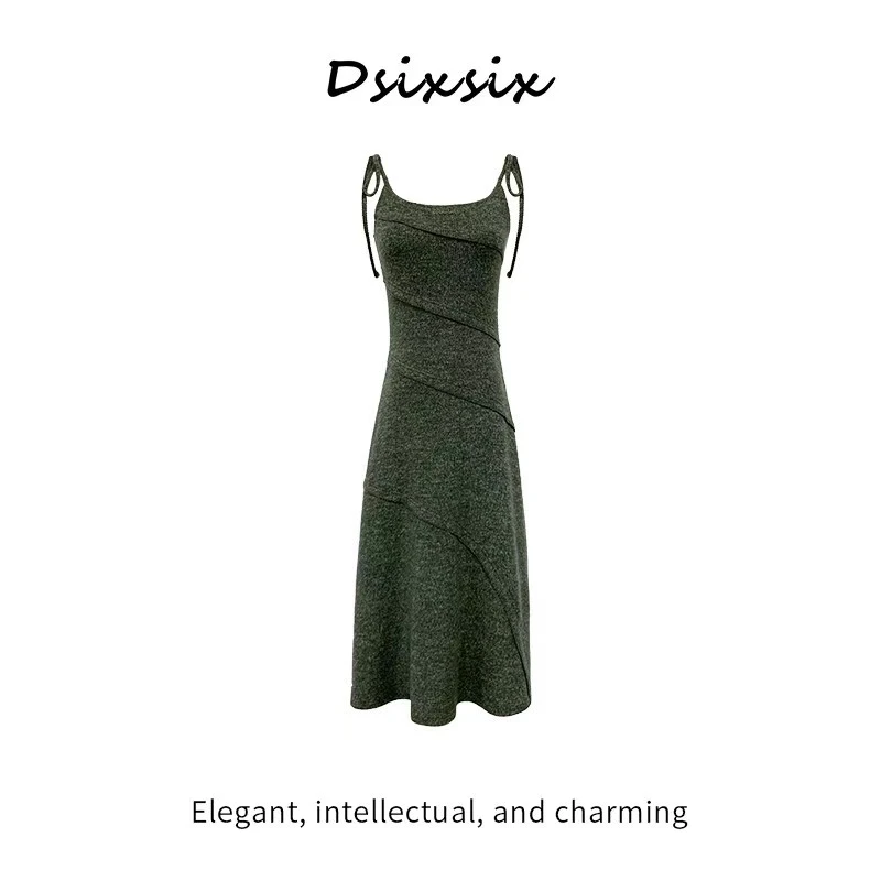 依漾Y-【松野暮色】秋季新款显瘦收腰吊带连衣裙-B0613Q