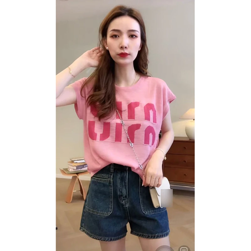 2024夏季新款欧货爆款小衫甜辣小上衣设计感小众粉色短袖T恤女潮