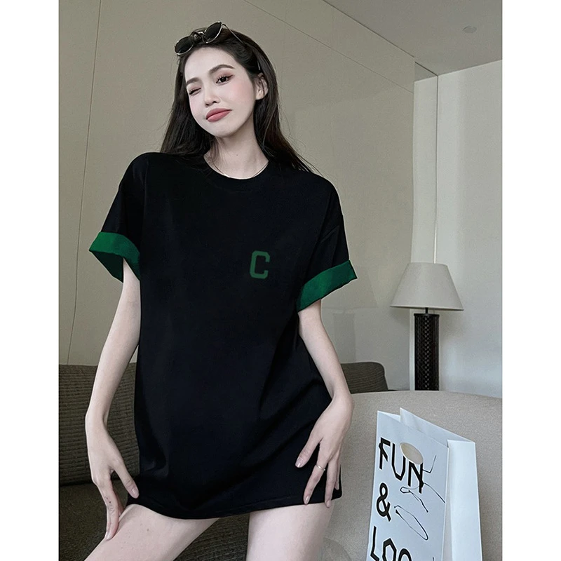 黑色高级感刺绣设计短袖T恤女韩版宽松休闲圆领夏季时尚新款上衣