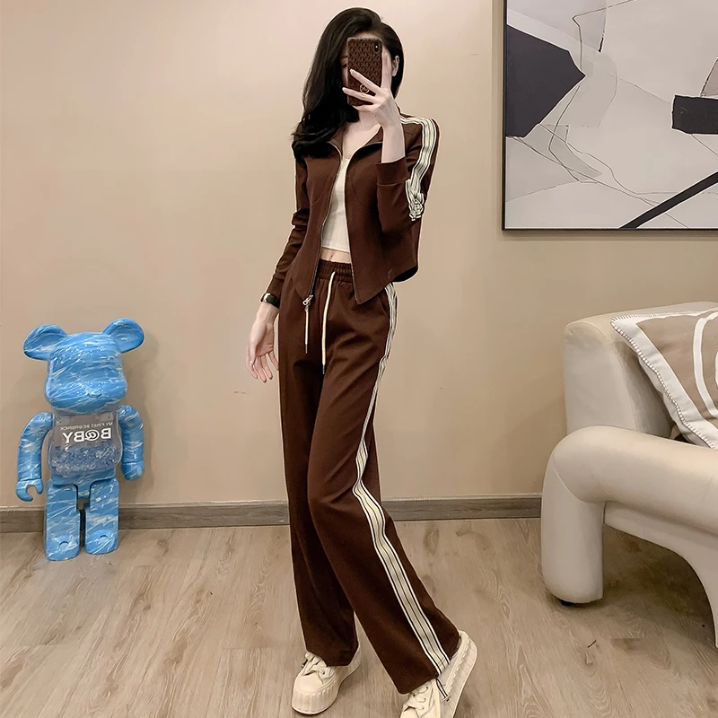 休闲运动服套装女春秋款2023新款时尚洋气时髦阔腿裤减龄两件套
