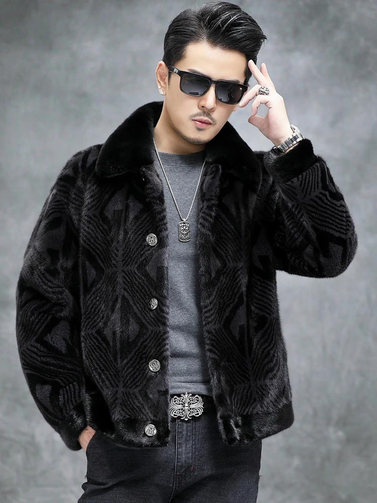 【坦阔皮草】丹麦紫金进口水貂印染工艺潮流时尚翻领纽扣男款大衣