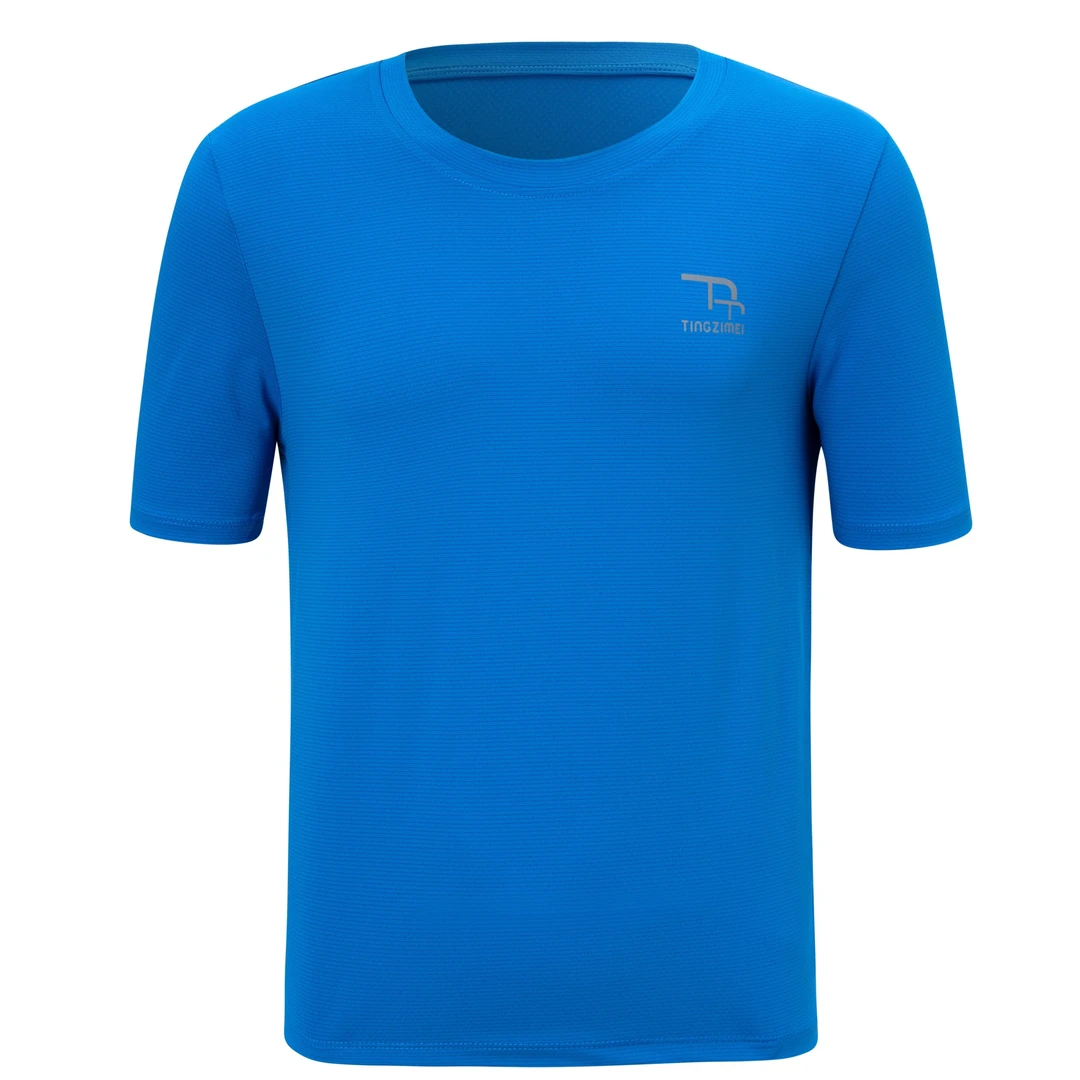 夏季男款广场舞新款运动速干冰格T恤上衣团体户外跑步瑜伽健身操