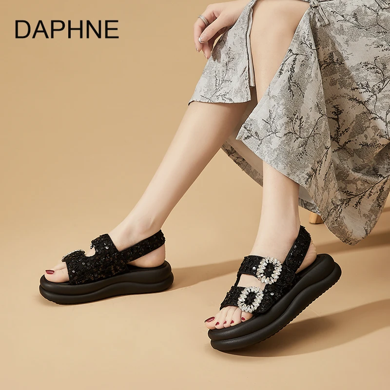 Daphne/达芙妮凉鞋2024夏季爆款露趾百搭仙女风时尚潮流外穿网红