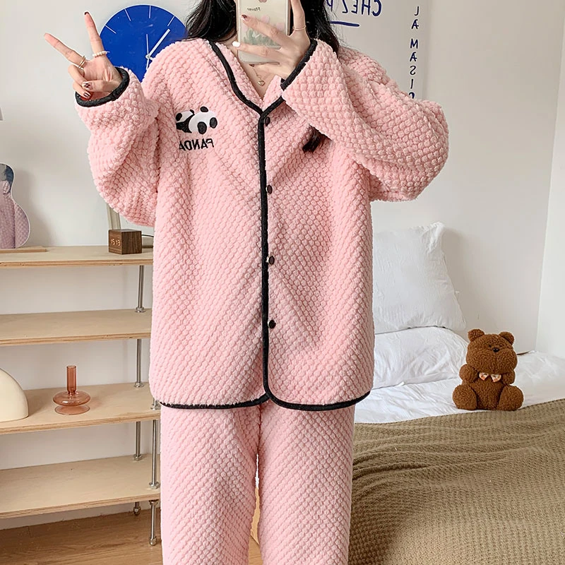 秋冬款产后哺乳套装怀孕期女孕妇睡衣冬季加绒加厚珊瑚绒月子服