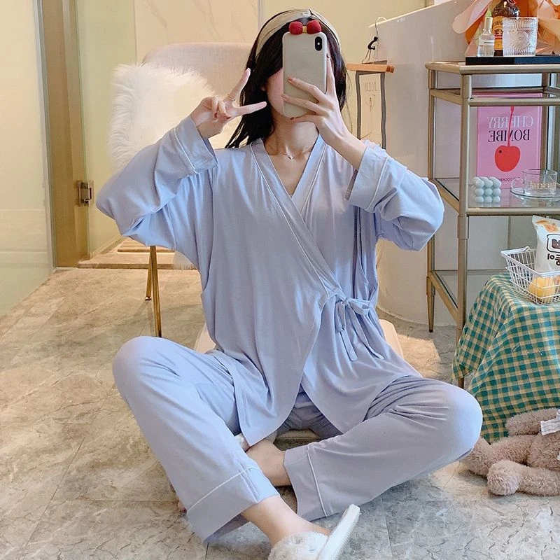 月子服夏季薄款产后喂奶哺乳莫代尔孕妇睡衣孕期专用可调节不勒肚