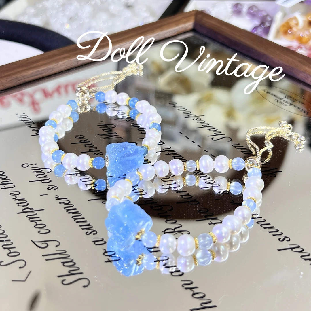 【人鱼泪】海蓝宝原石+淡水珍珠