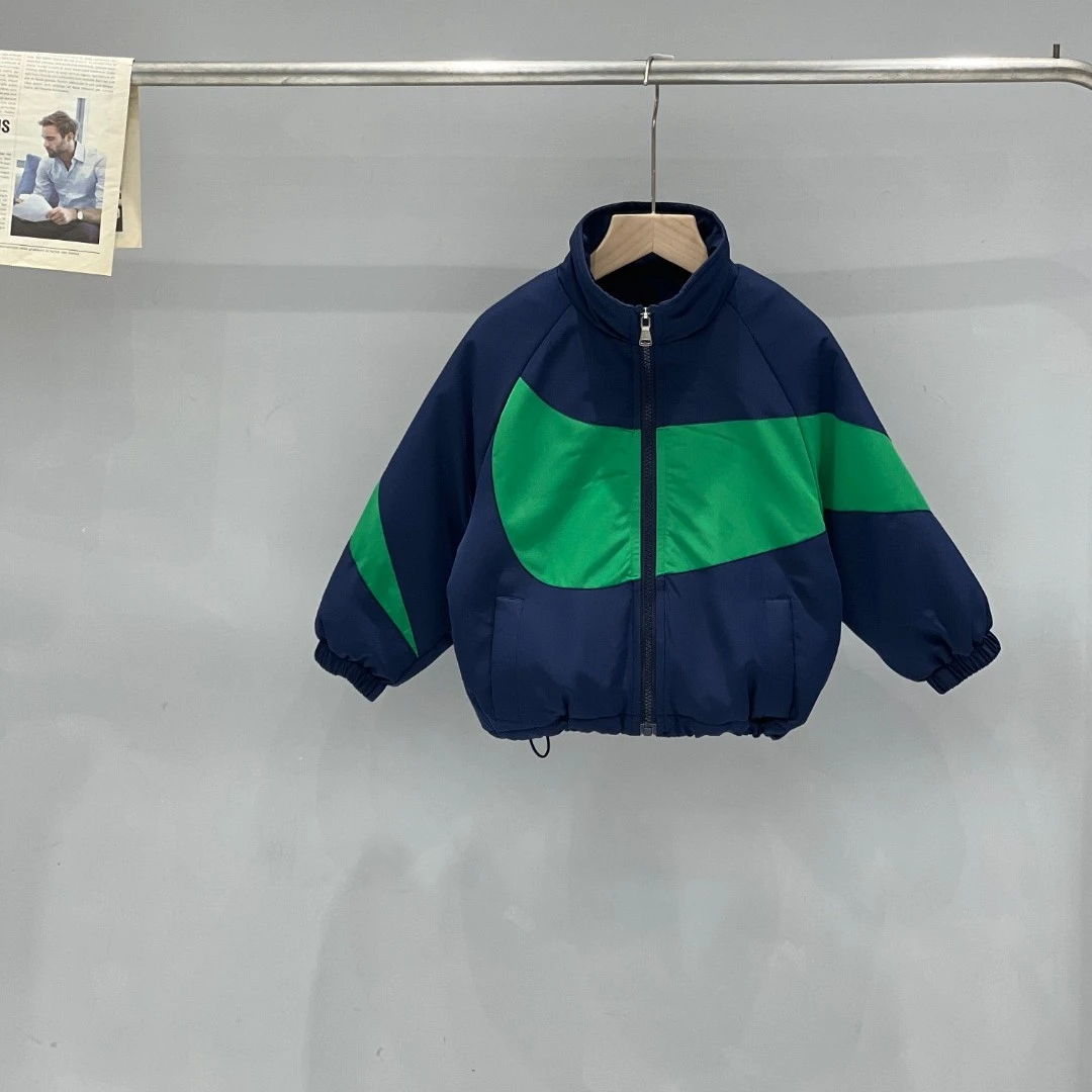 舅舅3号店秋冬季韩版潮流儿童新款撞色拼接加厚立领外套 D22735