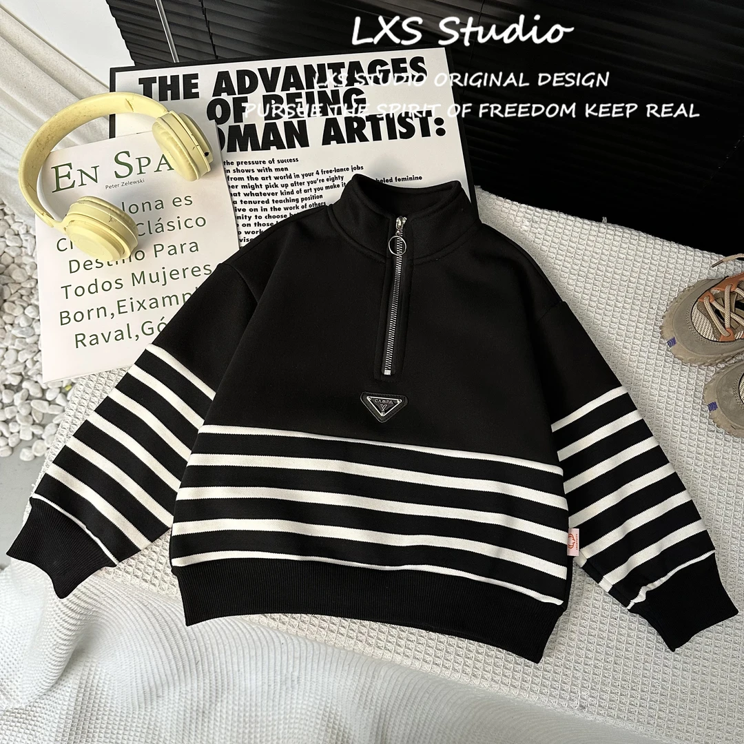 童装儿童3号店冬季新款韩版百搭洋气加绒半拉链拼接卫衣 L8002023