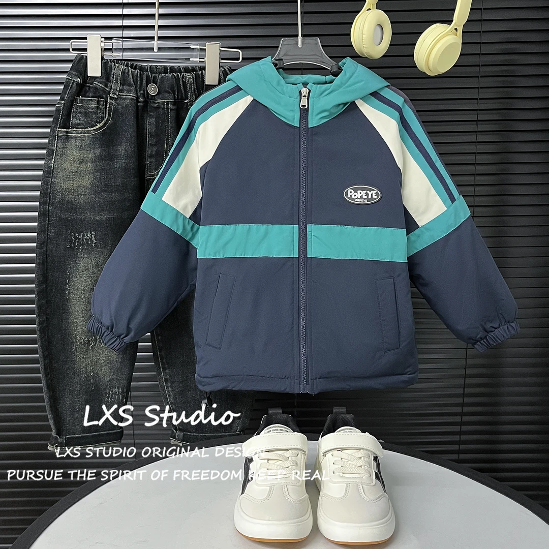 鹿小生童装儿童韩版百搭洋气休闲帅气韩流拼接加厚连帽外套D22790