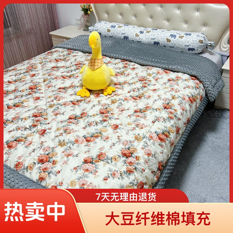英伦玫瑰双人豆豆被舒适柔软200*230豆豆绒四季通用加厚棉免拆洗