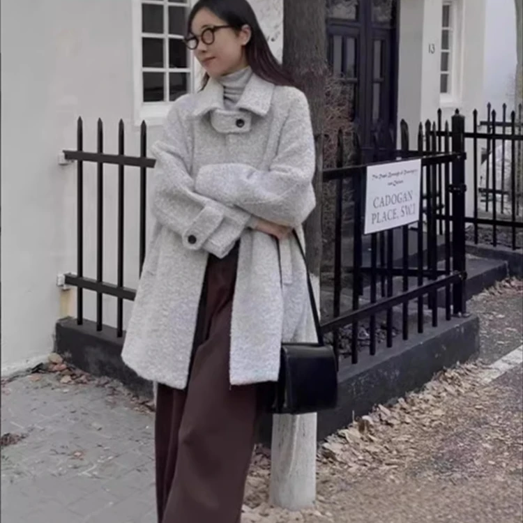 【韩国London flat】东大门2024冬季新款双面尼大衣女轻奢