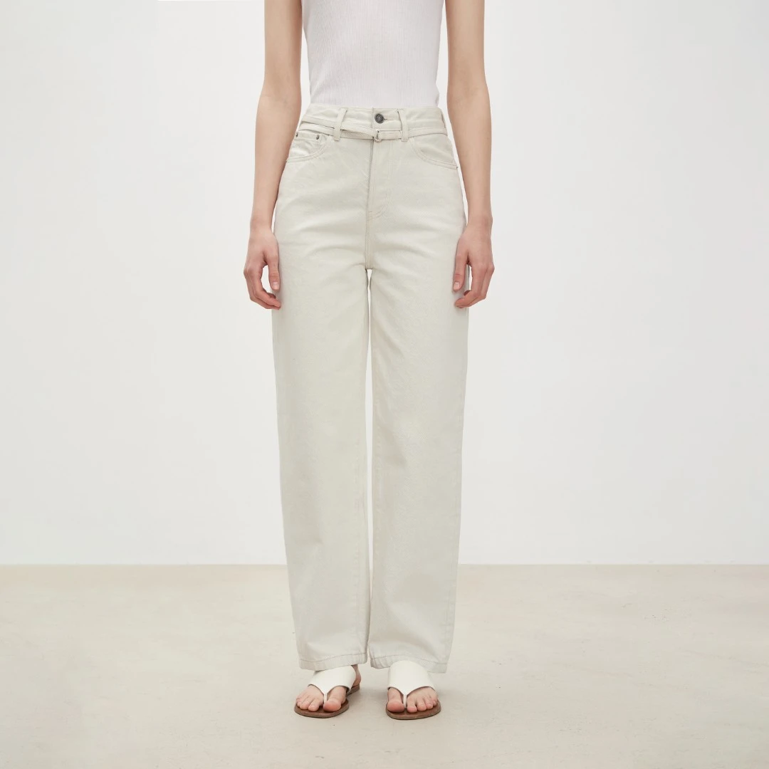 [YUJIE]  草莓奶昔  美国康龙重磅高支长绒棉系带牛仔裤  KZ130