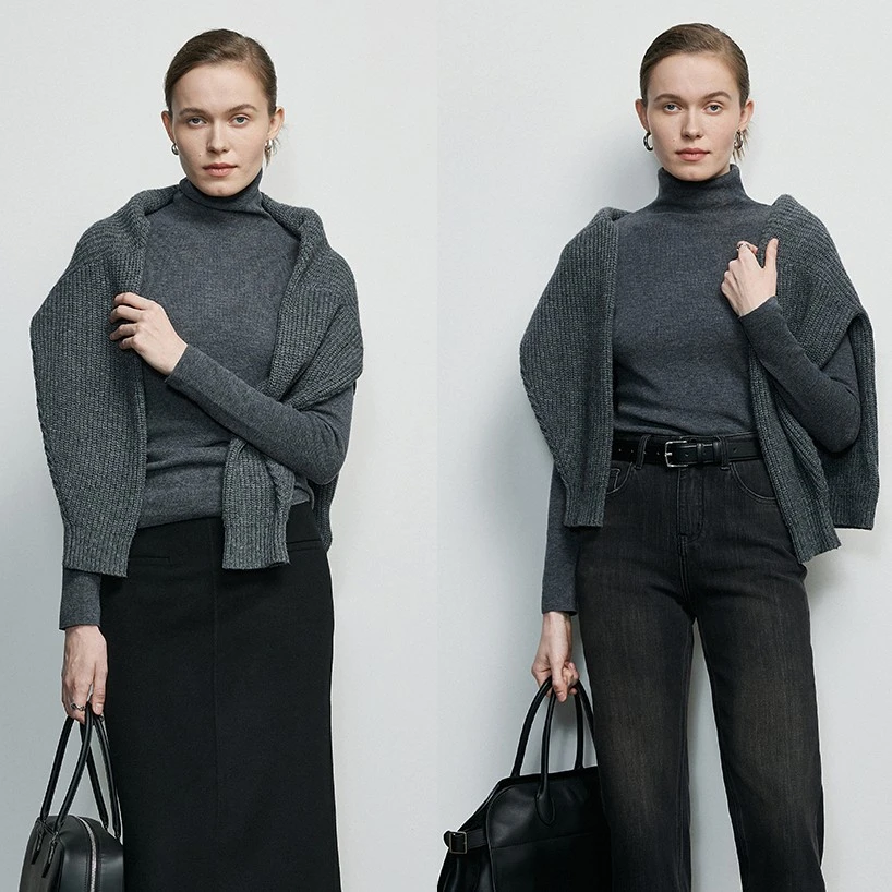 YUJIE 格雷系经典超细羊毛针织衫 秋冬时尚保暖打底套头衫 MY046