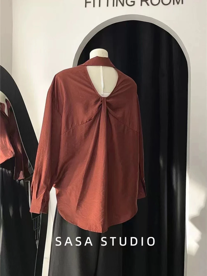 2458 后背露背设计感欧货衬衫