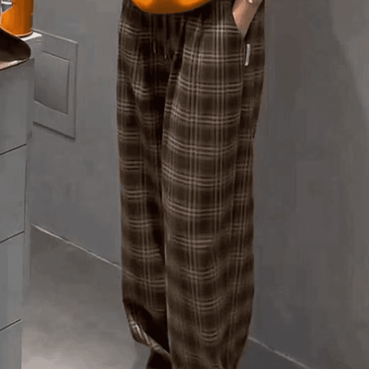(以直播间实物为准)2024新款高腰直筒百搭格纹夏休闲裤B19-15