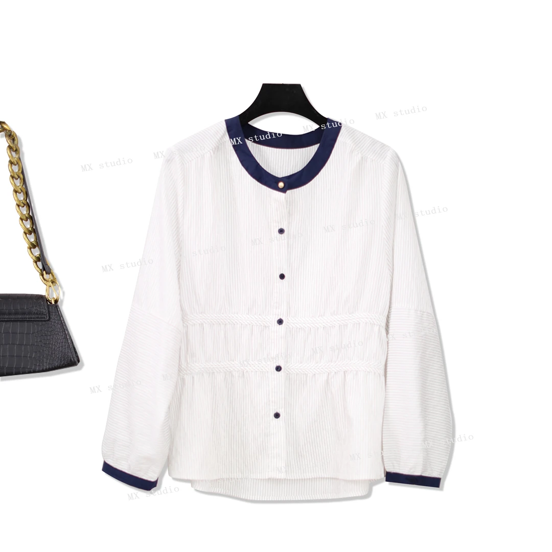 【JZ】设计宽松显瘦休闲气质时尚捏褶百搭长袖上衣春夏