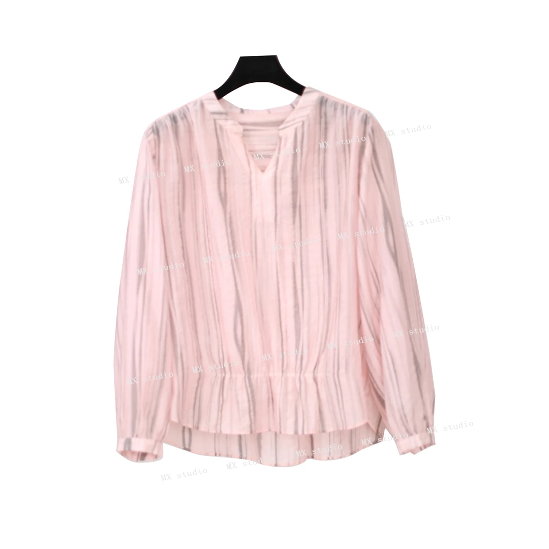 SS捌月 | 清凉一夏竖条纹设计宽松显瘦休闲气质时尚捏褶上衣