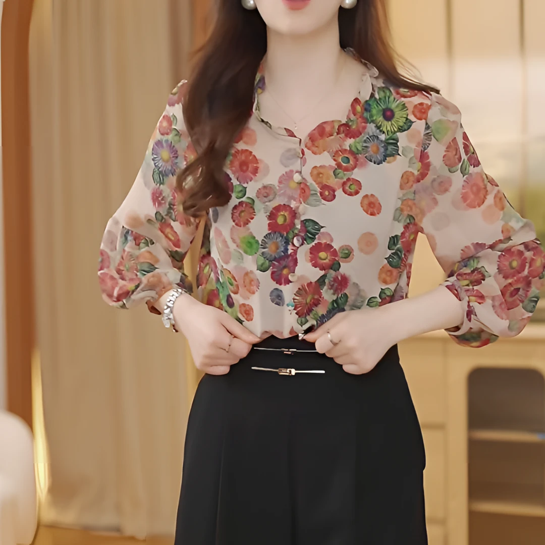 【JZ】流光梦境|夏日碎花木耳领设计感太阳花小雏菊提花显瘦衬衫