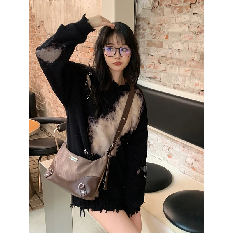 路小船原创•做旧牛仔慵懒辣妹包包高级质感小众托特包单肩斜挎包