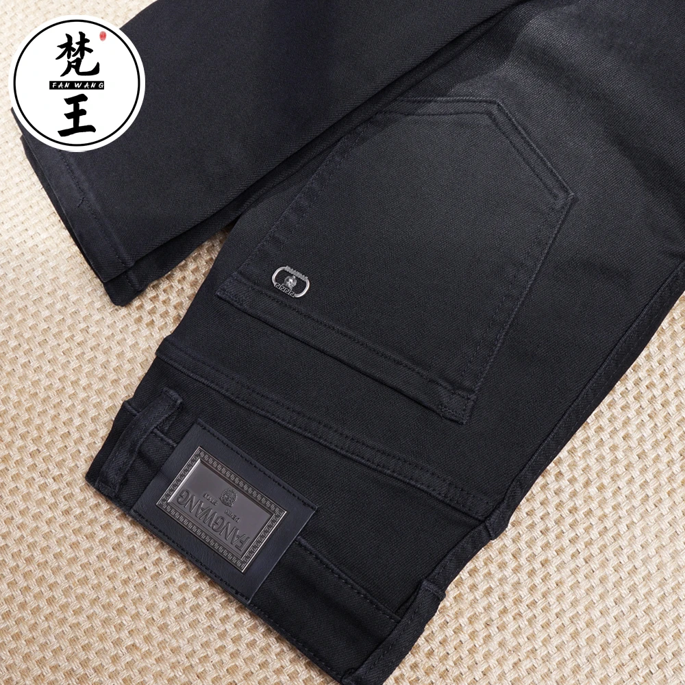 梵王高端欧版男士牛仔裤男修身直筒长裤子新款弹力百搭黑色2207#2