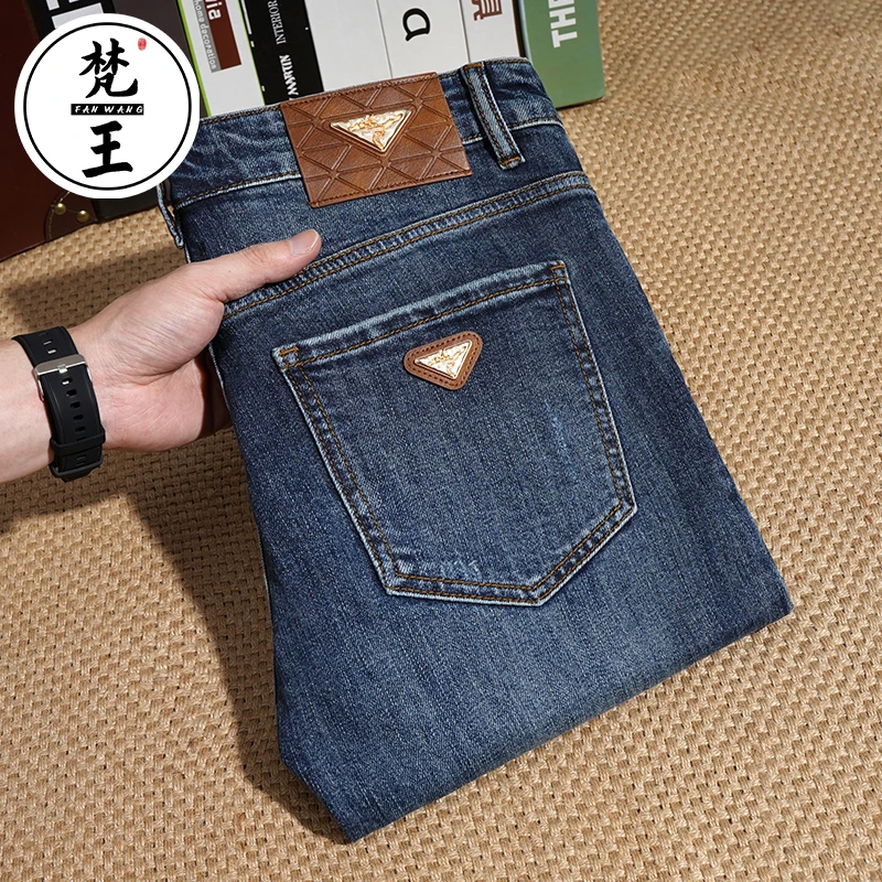 梵王春夏新款牛仔裤男高端轻身直筒百搭直脚弹力深蓝色长裤子6268