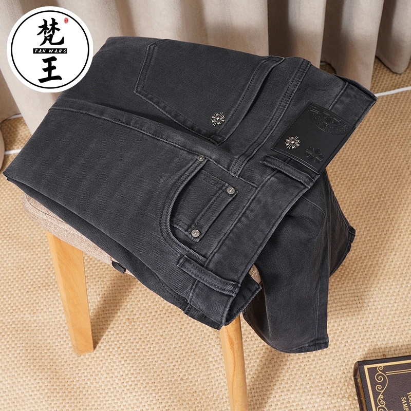 梵王牛仔裤男高端轻奢修身小直筒百搭直脚弹力尼纳灰长裤子男2489