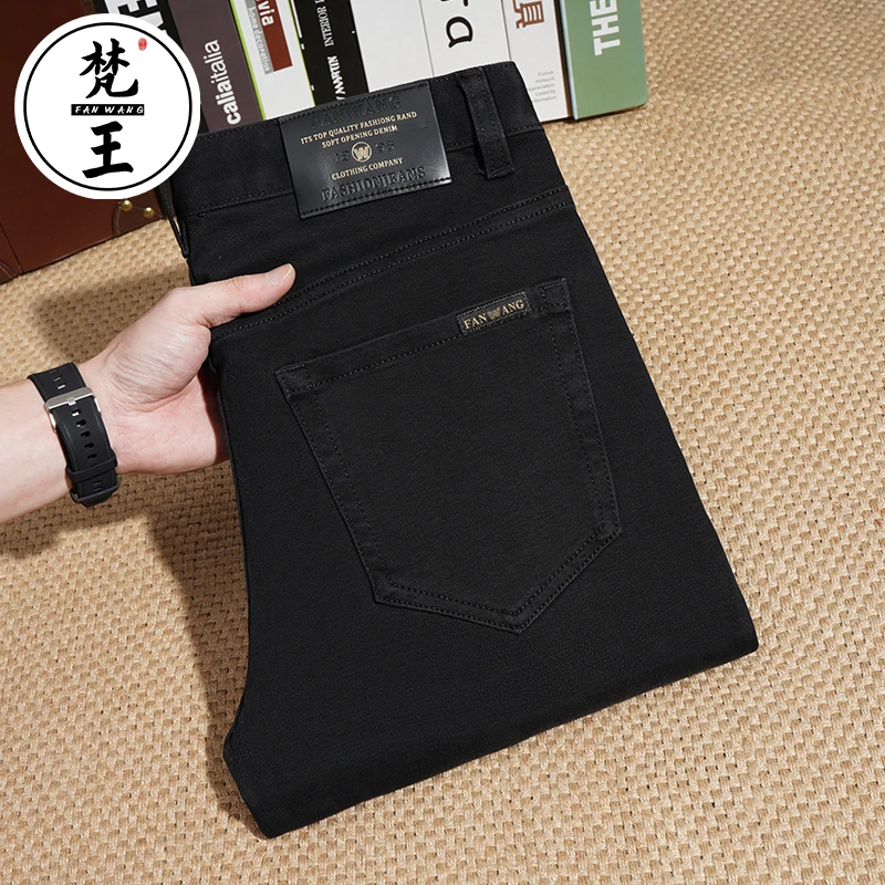 FANWANG/梵王黑色春夏款弹力牛仔裤欧版轻奢休闲修身直筒2339H-1