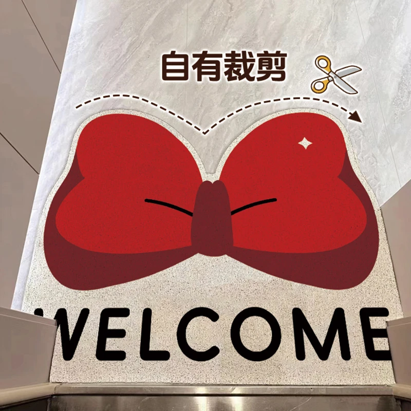 蝴蝶结丝圈入户门垫厨房进门卧室地垫防滑可裁剪脚垫家用玄关耐脏