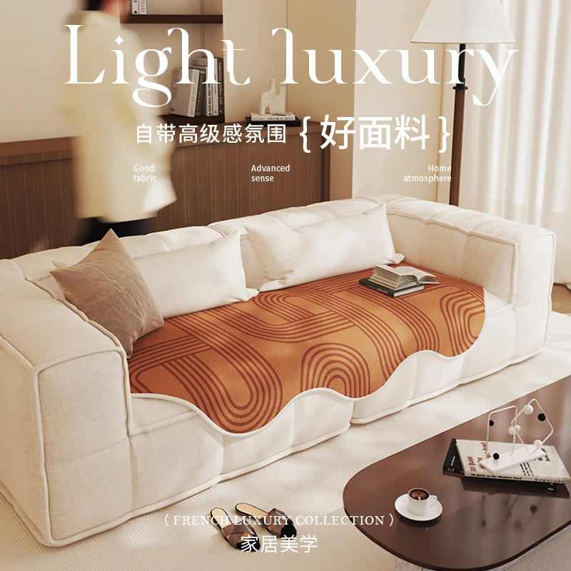 不规则幻线亚麻异形沙发垫四季通用异型沙发套盖布2024新款坐垫