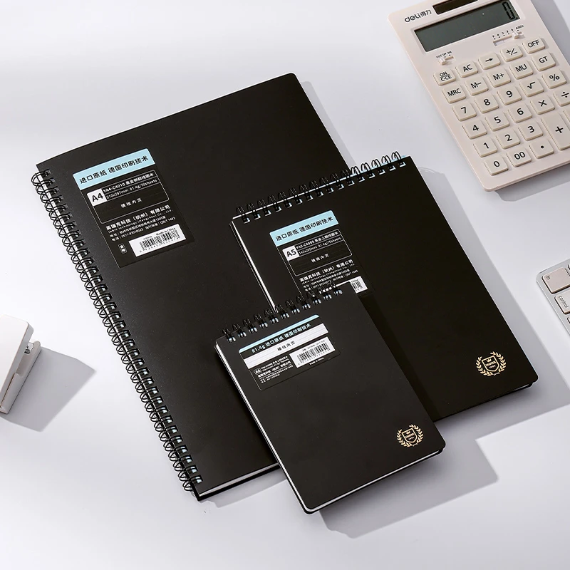黑金简约大气PP封面横线内页侧翻上翻学习办公线圈本81,4g进口纸