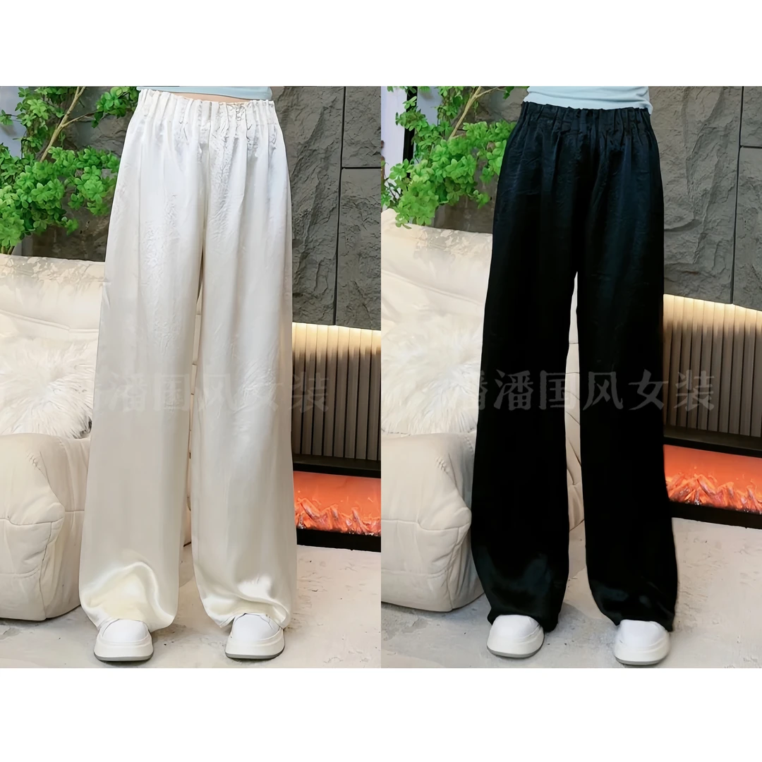休闲夏季百搭透气显瘦长裤宽松松紧阔腿裤30182