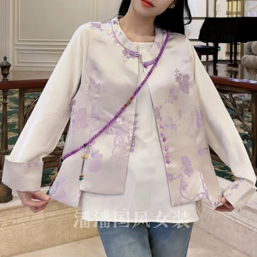 中国风重工刺绣中式提花春季马甲套装30106