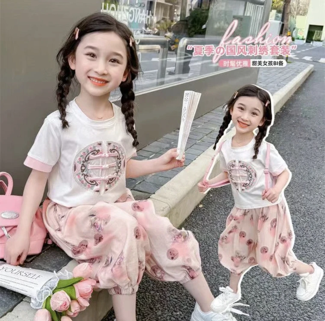 女童中式套装夏装新款2024洋气儿童国风短袖两件套夏季女孩薄款