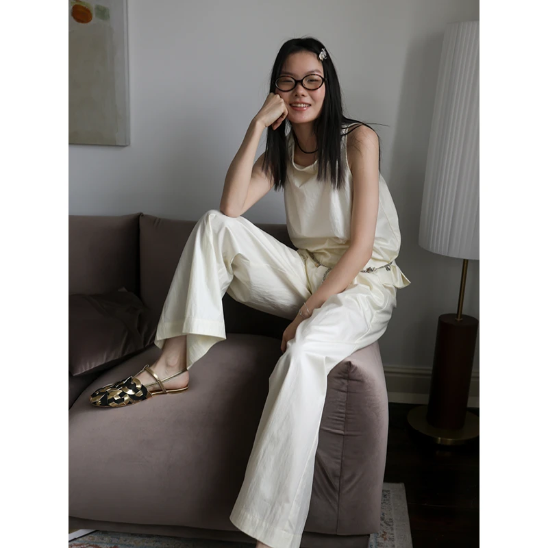 SUPERSCAPE简约光泽感宽松A摆挂脖无袖背心