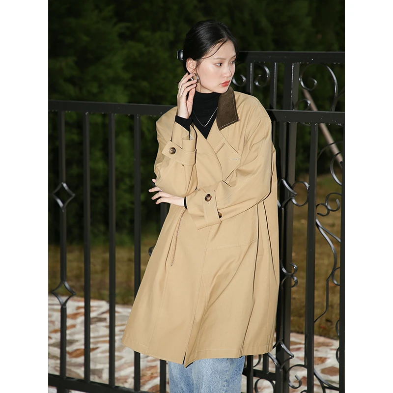 SUPERSCAPE素泊 灯芯绒拼接领面 显瘦阔版中长款风衣