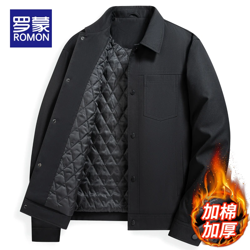 罗蒙男士加棉夹克男款秋冬款成熟痞帅外套2025新款保暖男装棉衣男