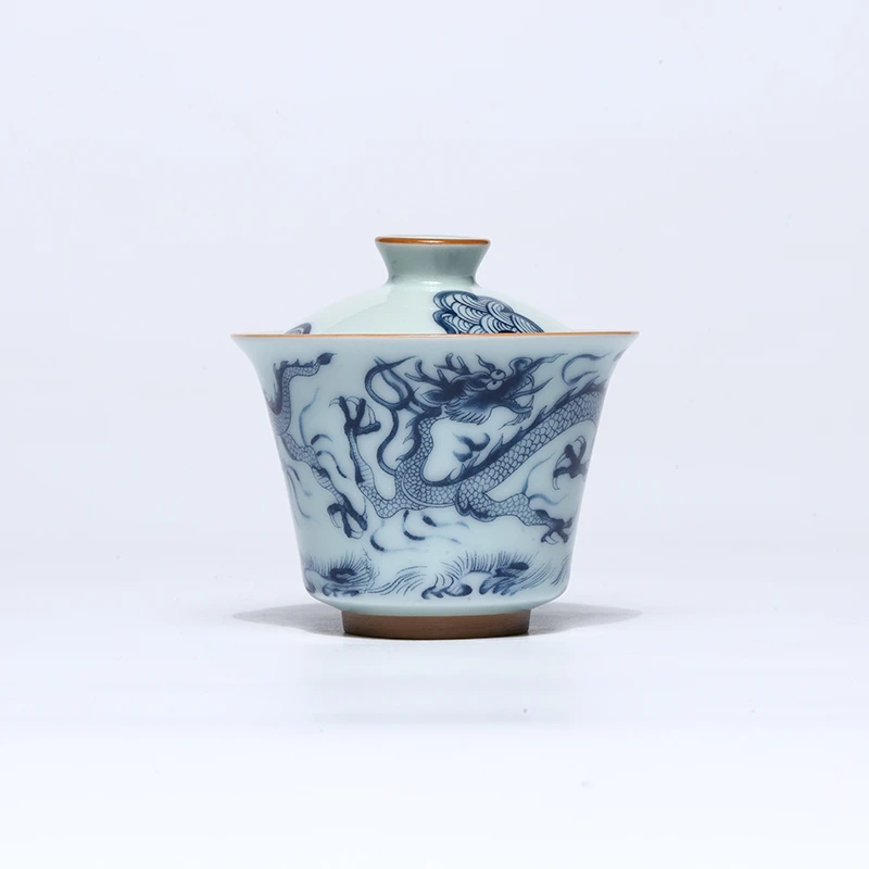 青花瓷龙纹两才盖碗 中式茶具茶器DC