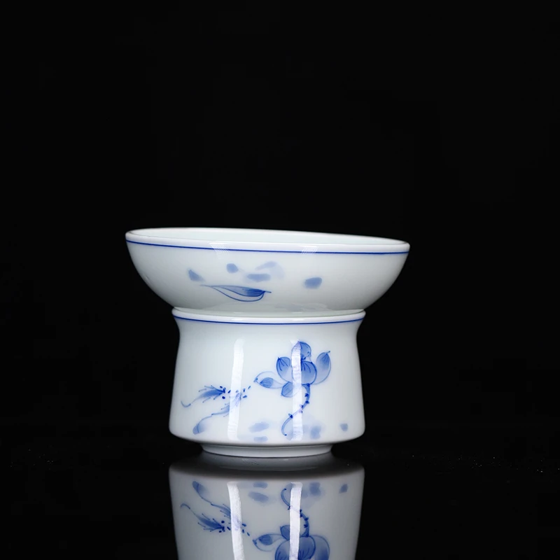 青花手绘莲年有鱼白瓷茶漏 精美茶具茶器 fl