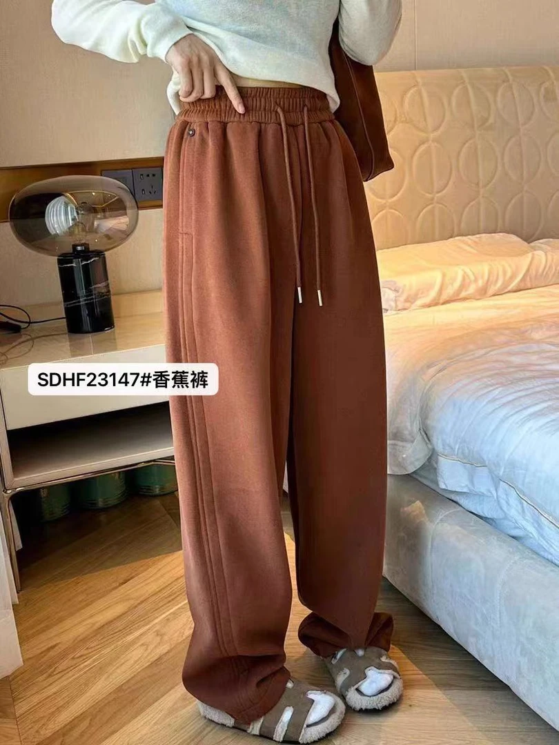 卫裤瘦版阔腿裤直筒休闲高腰高腰显瘦加绒